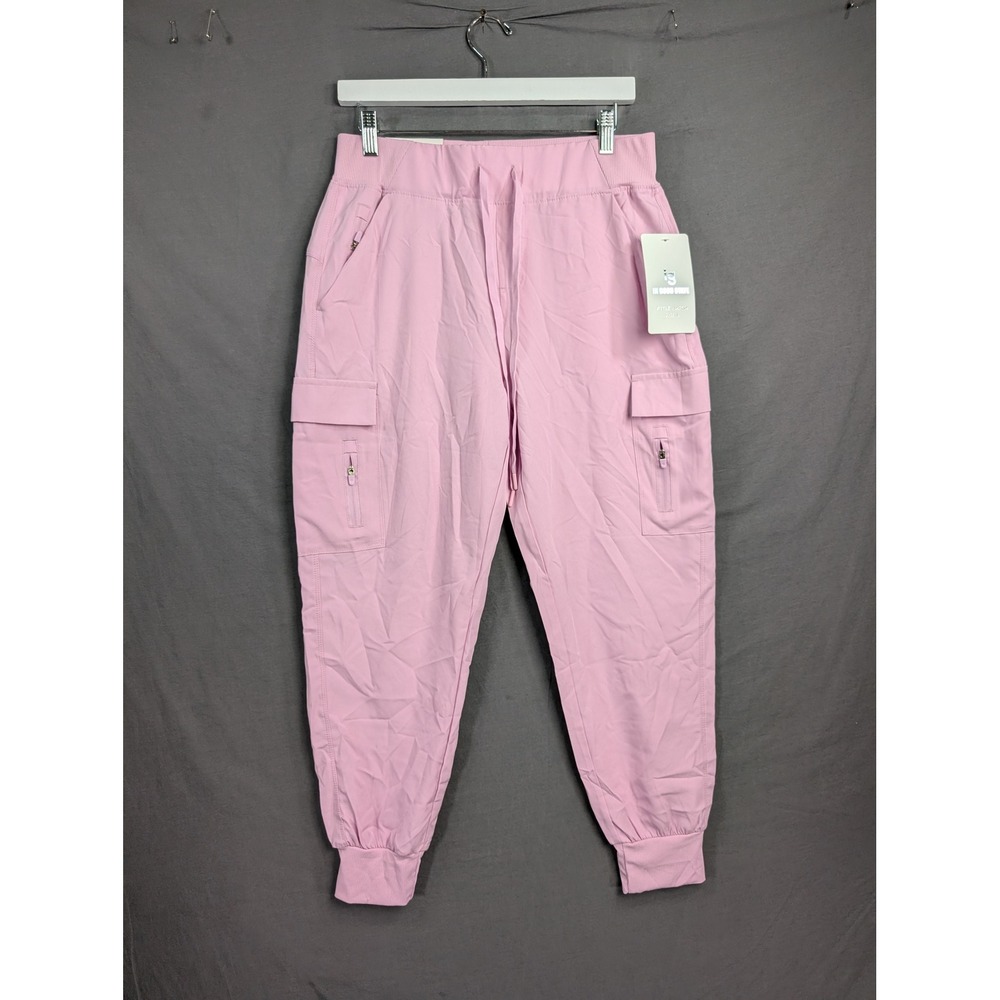 In Good State Pink Cargo Joggers MAP524 Womens Size L Ribbed Waist Lightweight